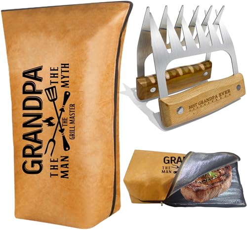 Gifts for Grandpa, Christmas Grandpa Gifts from Grandkids BBQ Blanket with Meat Claws, Meat Resting Bag for BBQ Smoking, Meat Shredder Claws Grill Accessories for Outdoor Grill on Birthday