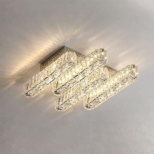 Plafonnier cristal luxe moderne structure chromée long linéaire