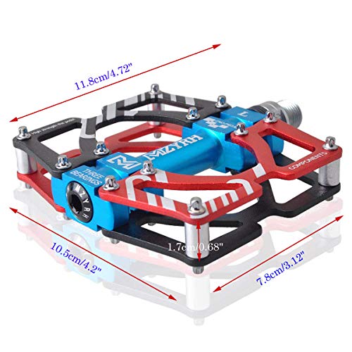 ThinkTop Aluminum Alloy Mountain Bike Pedals Axle 9/16 3 Bearing Platform Pedals Flat Sealed Ever Lubricate Bearing for Road BMX MTB Bicycle Cycling,Red