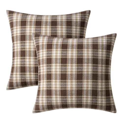 Image of MIULEE Fall Plaid Pillow Covers Scottish Tartan 20x20 Chocolate Brown | Set of 2 Fall Decorations Cushion Covers, Farmhouse Winter Home Decor, for Thanksgiving Sofa Couch Bed Living Room