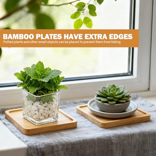 12 Stück Holzuntersetzer Quadratisch, 9cm Untersetzer Holz Bambus Tablett Kleines Tablett mit Rand Mosaik Untersetzers Bastelset Holztablett für DIY Basteln Trinkbecher Wohnzimmer Deko