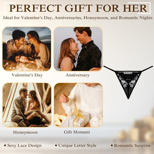 Image of Sexy Underwear for Women, Lace Thongs with Sparkling Letter Charms, Fun and Flirty Panties for Women Sexy