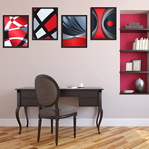 4 Pieces Multi-Colors Stripe Poster Prints Unframed Abstract Wall Art Modern Abstract Wall Art Abstract Art Prints Paper Art Posters For Wall Home Decoration (Red Silver And Black,11.8 X 15.7 Inch) #TOP6