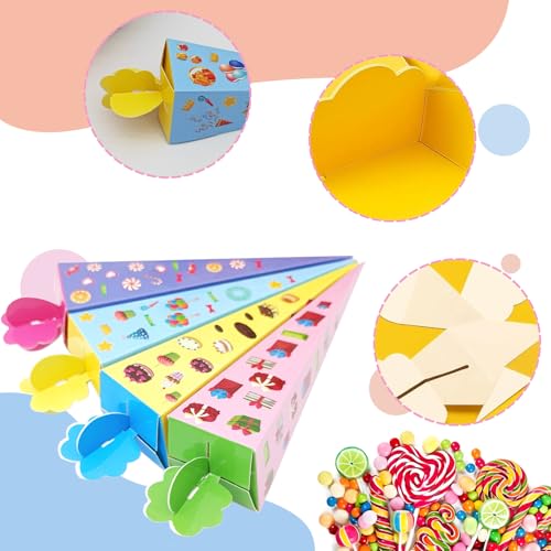FAINCA 32 Stück Mini Zuckertüten 17 cm Kleine Schultüten Konische Form Kleine Zuckertüten zum Befüllen Faltbar Mini Schultüte für Geschenkverpackungen Partydekorationen Einschulungsgeschenke
