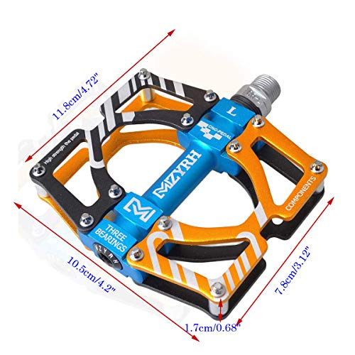 Thinktop Aluminum Alloy Mountain Bike Pedals Axle 9/16 3 Bearing Platform Pedals Flat Sealed Ever Lubricate Bearing For Road Bmx Mtb Bicycle Cycling, Gold #TOP6