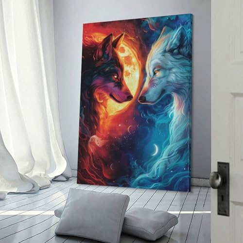Toile murale loup de feu et de glace comme cadeau d'anniversaire