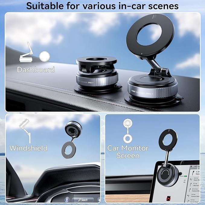 Jumix 360° Rotating Car Mobile Holder with Strong Magnet | Dashboard & Windshield Suction Mount | Extendable Arm | Universal Phone Holder Stand for Android 4