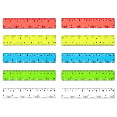 Paquete de 10 reglas flexibles de plástico, centímetros y pulgadas, para aula, escuela, oficina y casa