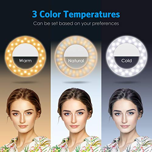 (Versão atualizada) Luz Selfie Ring Light, Luz Selfie Clip-on Super Brilhante com 60Leds, 3 modos de