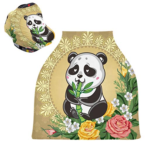 かわいい花パンダベビーカーシートカバーキャノピー伸縮性看護カバー幼児用母乳の男の子の女の子のための通気性防風冬のスカーフ
