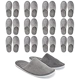 12 Pairs House Slippers for Guests, Individually Wrapped Disposable Bulk Pack, for Hotel, Spa, Shoeless Home (Large, Gray)