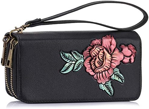 XEYOU Double Zipper Long Clutch Wallet Cellphone Wallet for Women with Removable Wristlet Strap for Credit Card, Cash, Coin, Bill