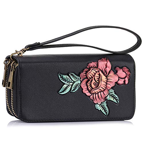 Image of XEYOU Double Zipper Long Clutch Wallet Cellphone Wallet for Women with Removable Wristlet Strap for Credit Card, Cash, Coin, Bill