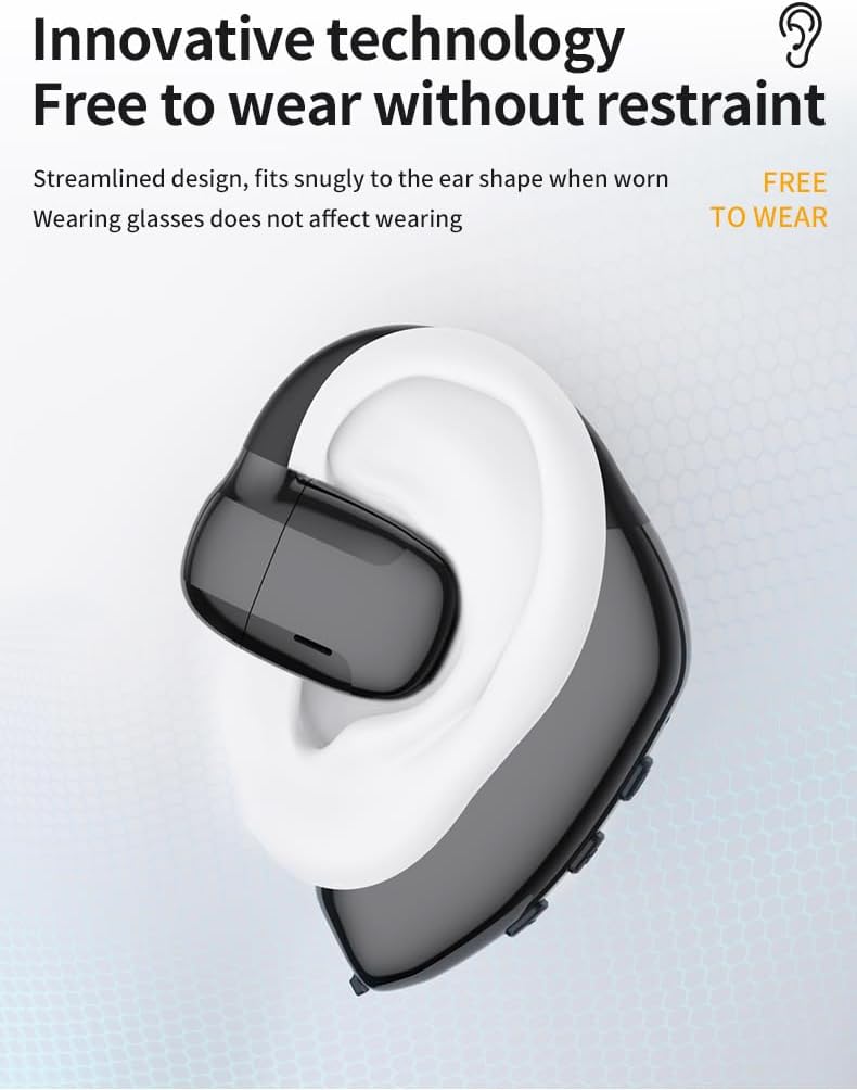 Single Bluetooth5.4 Phone Earpiece Earbud One Ear Piece 180° Left and Right Ears LED Display Open Ear Bud Air Conduction Earbuds Earless Out of Ear Headphones Wireless Headsets with Microphone Earhook