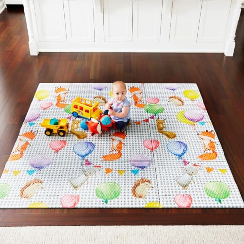 Image of Toddleroo by North States 71" x 71" Foldable Balloon Ride Padded Play Mat. Extra Large Foam Baby Play Mats for Floor, Waterproof Tummy Time Mat for Indoor & Outdoor Use
