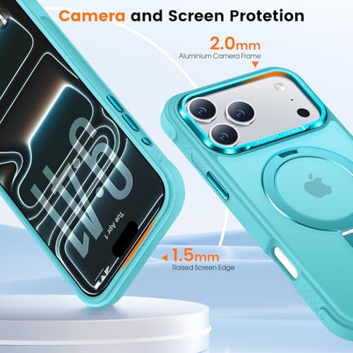Coque iPhone 17 Pro Max Bleu Océan avec Support Invisible et Protection Antichoc Mat - 6