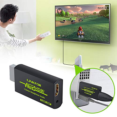 LiNKFOR Wii to HDMI Converter with 3.5mm Jack Audio Wii HDMI Adapter Wii2HDMI Converter Support All Wii Display Modes 480P 480I NTSC for TV Full HD Device