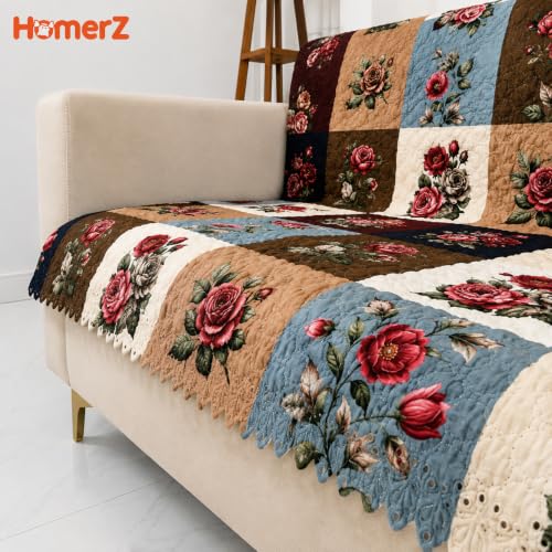 Image of Homerz Premium Printed Quilted Velvet Sofa Slip Cover Protector, Sofa Mat, Exact Size, Antislip Cover (Milan, 3 Seater, Full)