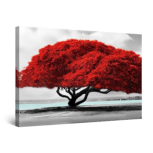 Startonight Impression sur Toile - Tableau Rivière Arbre Rouge Grande Tableau Decoration Murale Prêt à Accrocher Arbres Peinture Moderne et Contemporaine 60...