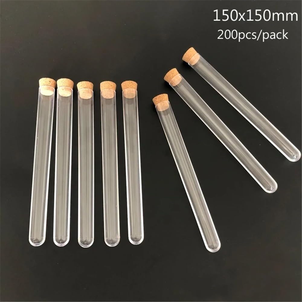 Cristalería de Laboratorio Tubo de ensayo de plástico con corcho for laboratorio, 200 unidades, 15 x 150 mm