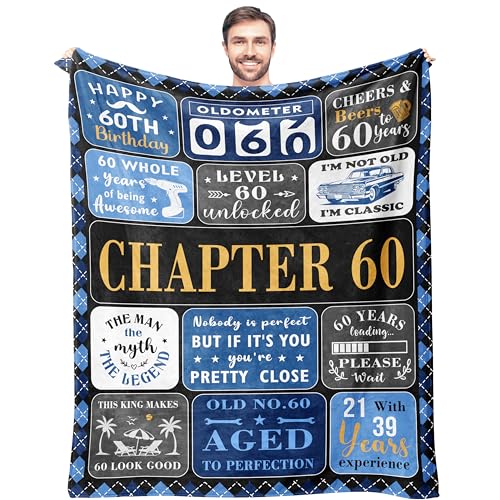 Mcurore 60th Birthday Gifts for Men Blanket 60"x50", 60 Year Old Birthday Gifts for Men, Gift Ideas for 60th Man, 1966 Birthdays Decorations for Him, Chapter 60 Throw Blanket