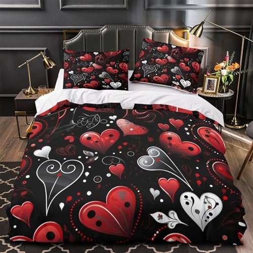 Housse de couette 135x200cm motifs cœurs imprimés en microfibre