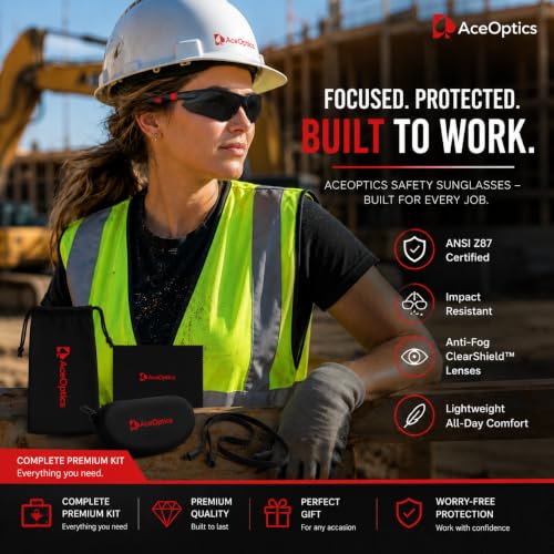 Image of Safety Glasses - ANSI Z87 Certified, 5X Anti-Fog ClearShield Lenses with Premium Hard Case & Accessory Bundle
