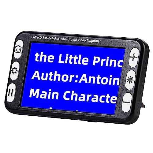 Digital Video Magnifier Reading Aids, Portable 5 Inch Gladfoam Electronic Magnifier, Handheld Rechargeable Vision Aids for Low Vision with rotating handle 2-48X LCD Screen Zoom HDMI&AV Output 26 Color