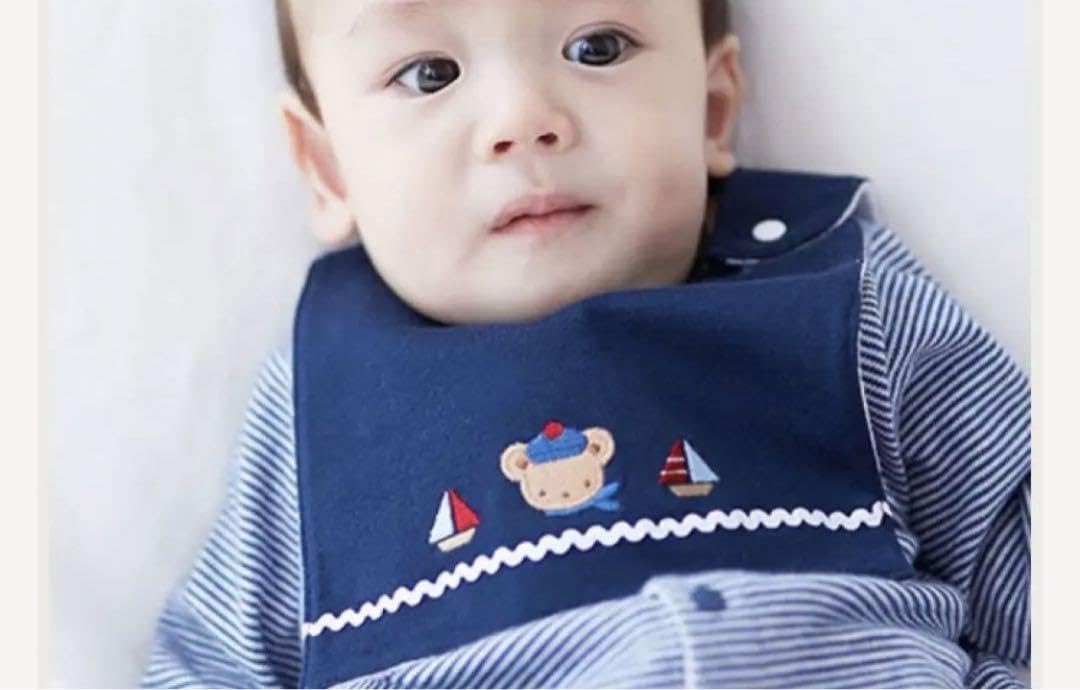 familiar 男の子　セーラーロンパース　シアサッカー　スタイ　セット　美品 familiar 男の子 セーラーロンパース シアサッカー スタイ