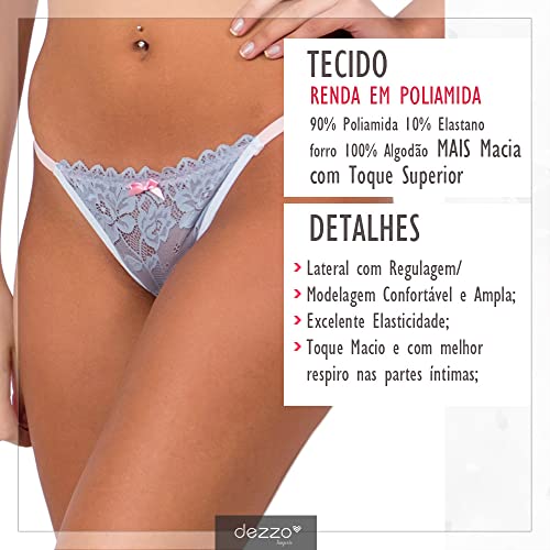 Kit 5 Calcinha Feminina String em Renda com Regulagem Laterais (GG)