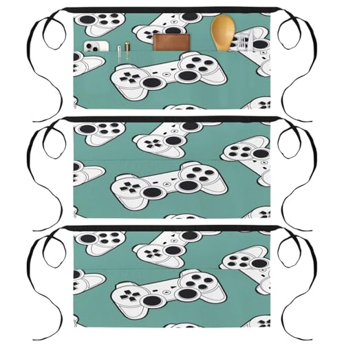 Tabliers courts Joystick avec 3 poches : le lot de 3 demi-tabliers multicolores pour la cuisine