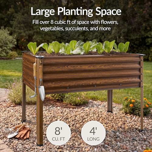 Image of Best Choice Products 48x24x30in Galvanized Raised Garden Bed, Metal Elevated Planter Box, Vegetable Garden for Backyard, Patio, Balcony, 100% Non Toxic Materials - Wood Grain