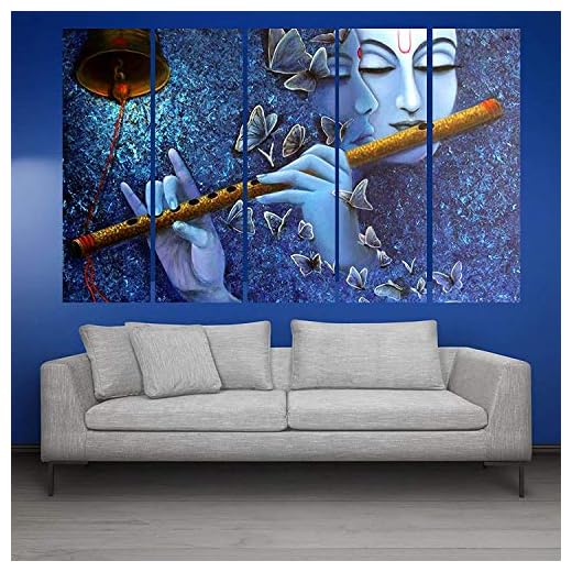 KYARA ARTS Big Size Multiple Frames, Beautiful Radha Krishna with bansuri Wall Painting for Living Room, Bedroom, Office, Hotels, Drawing Room Wooden Framed Digital Painting (72x40)