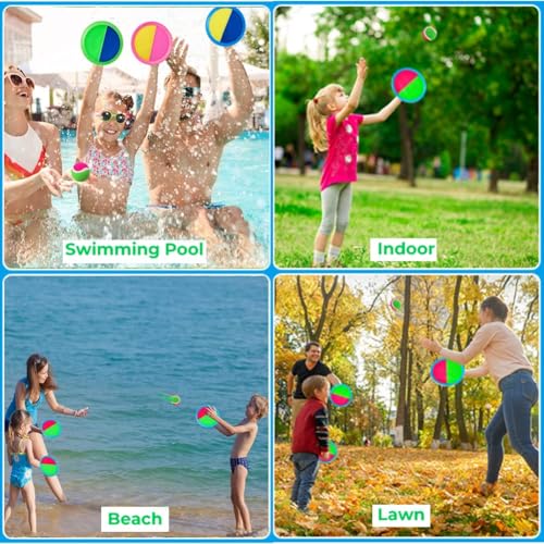 Image of Catch Ball Paddle Game Set - 2 Handheld Catch Discs with 2 Matching Soft Balls - Outdoor Toy for Kids Teens Adults - Beach Backyard Park Fun