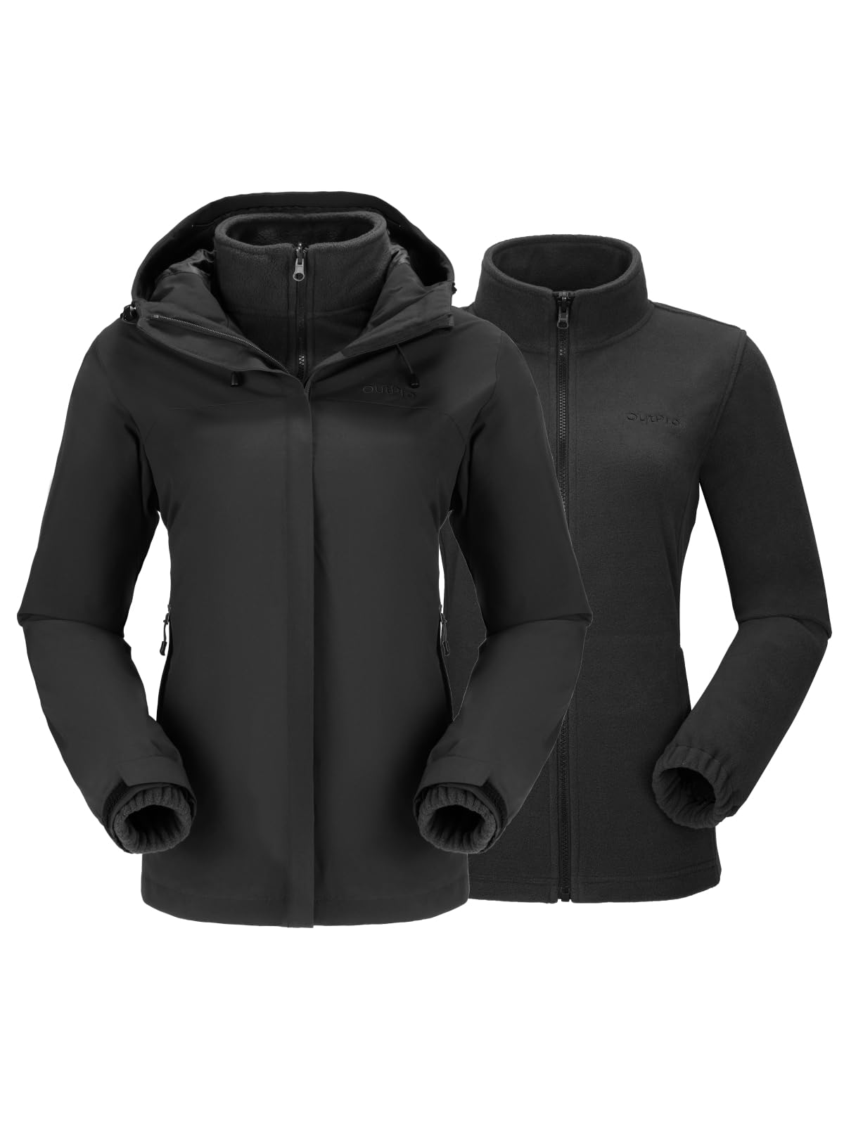 OutPro 3-in-1 Winterjacke Damen Wasserdicht Winddicht Skijacke Outdoor Wandern mit Fleece Gefüttert Doppellagige Abnehmbare Kapuzen-Funktionsjacke für Ski, Bergsteigen, Reisen