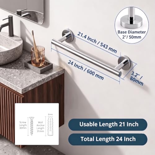 SEIDO 24 Inch Chrome Towel Bar for Bathroom Wall, Rustproof 304 Stainless Steel Towel Holder Rod with 21.4" Usable Length, 22lb Capacity Heavy Duty Towel Rack for Bathroom, w/All Mounting Hardware by SEIDO - Used condition - Image 3