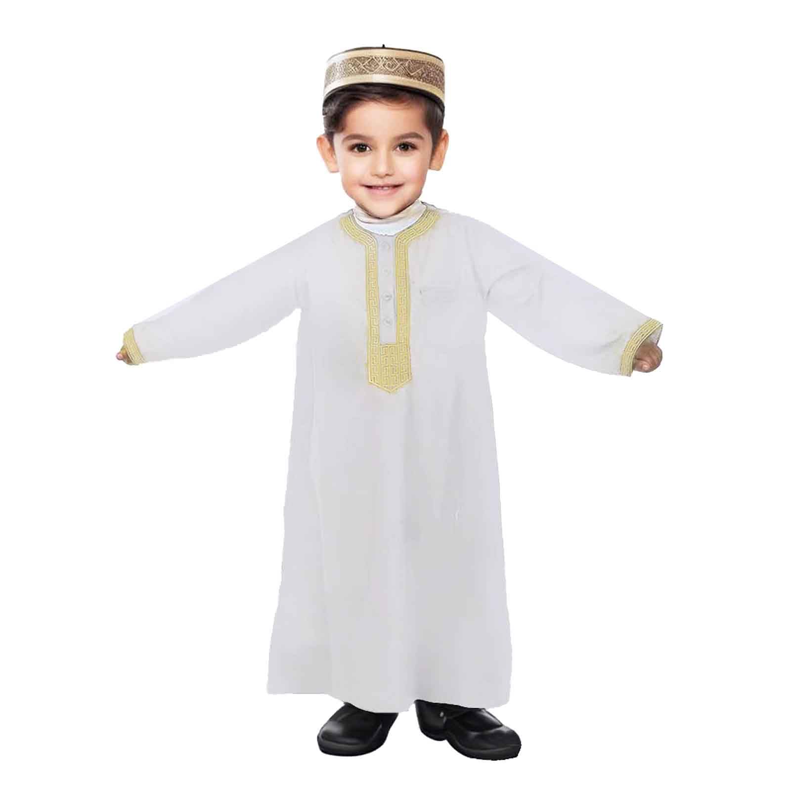 Maglietta a maniche lunghe per ragazzi, costume nazionale musulmano, abito ricamato per adolescenti, abiti arabi per bambini