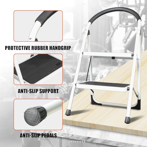 Image of Torin 2 Step Ladder, 400lbs Folding Stool with Anti-Slip Pedal, Capacity, Step Stool with Padded Handle for Kitchen, Household, Offices, ATRJZ9022BB