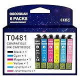 OGOUGUAN Druckerpatrone T0481 T0486 Ersatz für Epson T0481 T0482 T0483 T0484 T0485 T0486 Kompatibel mit Ep-son R200 R220 R300 R300M R320 R340 RX500 Drucker RX600 RX620