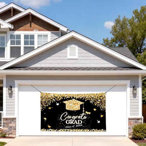 Image of PARTY KNIGHT Graduation Decorations 2026 - Black and Gold Graduation Backdrop and Congrats Grad Banner Class of 2026 Graduation Party Supplies Decor