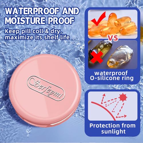 Image of Serfeymi Small Pill Case for Purse, Unique Artistic Patterns Travel Pill Box with 3 Compartments, Portable Mini Pill Organizer for Pocket, Decorative Pill Container for Purse - Pink(Logo)