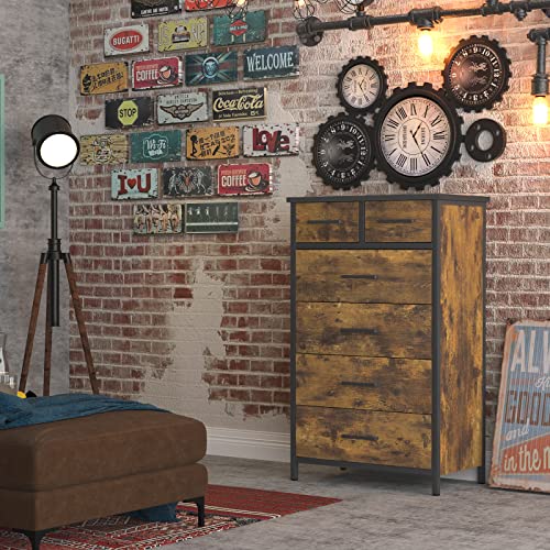 Ikeno 6 Drawer Wood Dresser, Industrial Wood Storage Dresser Clothes Organizer, Sturdy Steel Frame, Storage Dresser For Bedroom #TOP6