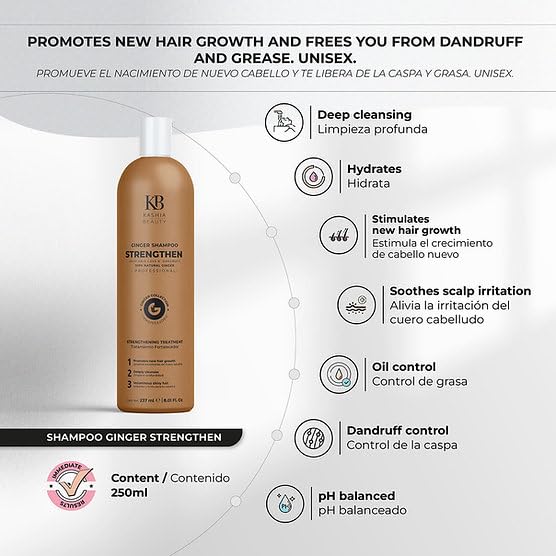 KASHIA BEAUTY Ginger Strengthen Shampoo 237 ml – Hair Loss Prevention, Scalp Circulation & Dandruff Control – Deep Clean, Oil Balance & pH-Balanced for Sensitive, Oily Scalp - Image 2
