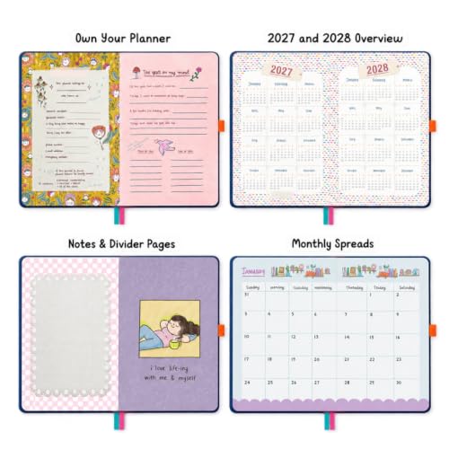 Image of Alicia Souza 2027 Weekly Planner - Dated 52-Week Hardcover Productivity Diary with Monthly Calendar, Habit Tracker, 3 Sticker Sheets, Elastic Closure & Pen Loop, Compact 18.6 x 12.5 cm