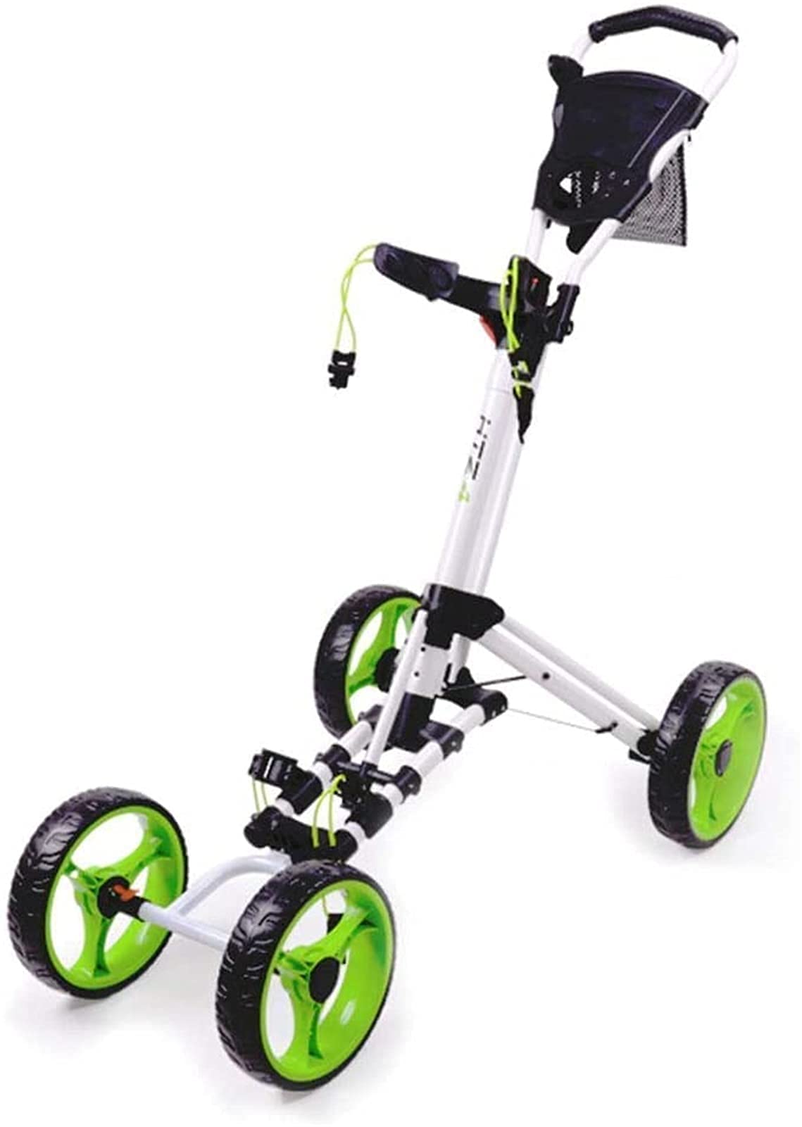 Golf-Push-Cart, 4-Rad-Golf-Push-Cart – zusammenklappbarer Golf-Pull mit Getränkehalter, Anzeigetafel-Tasche, Leichter Push-Pull-Golfwagen
