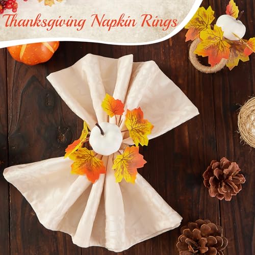 Aptwow PNR Fall Thanksgiving Napkin Rings Set Of 12 - Fall Thanksgiving Napkin Holder, Fall White Pumpkin Napkin Rings For Table Decorations, Fall Banquet, Wedding, Holiday thumb #2