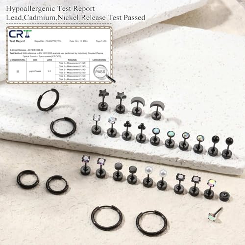 Jstyle Hypoallergenic Flat Back Stud Earrings for Women Men Surgical Stainless Steel Earrings for Sensitive Ears Small Stud Hoop Silver Gold Black Earrings Cartilage Earring Set for Multiple Piercing3