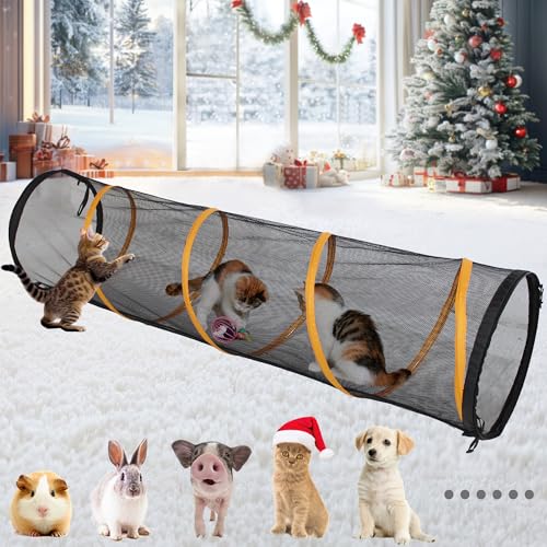 ITENT Cat Play Tunnel for Indoor and Outdoor, Kitty Play House, Cat Enclosures Easy to Connect with Cat Tent with Two Zipper Doors Outside Pet Enclosure (Fun Run Cat Tunnel),Orange