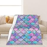 Pink Mermaid Blanket Fish Scales Soft All Season Warm Lightweight Flannel Throw Blanket for Living Room Bed Couch 50'x60'