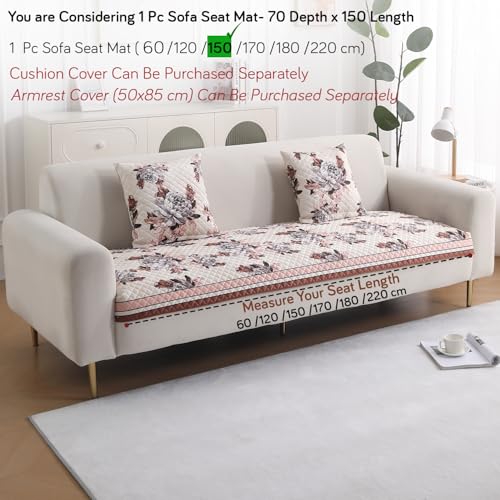Image of HOKIPO 'LiefNest' Holland Velvet Sofa Cover Mat with Foam Filling for 1 /2 /3 Seater & L-Shape Sofa. Make Your Own Sofa Cover Set, Mat Size: 150(L) cm, Chrysanthemum Bloom Soft Beige (IN-823-D6)
